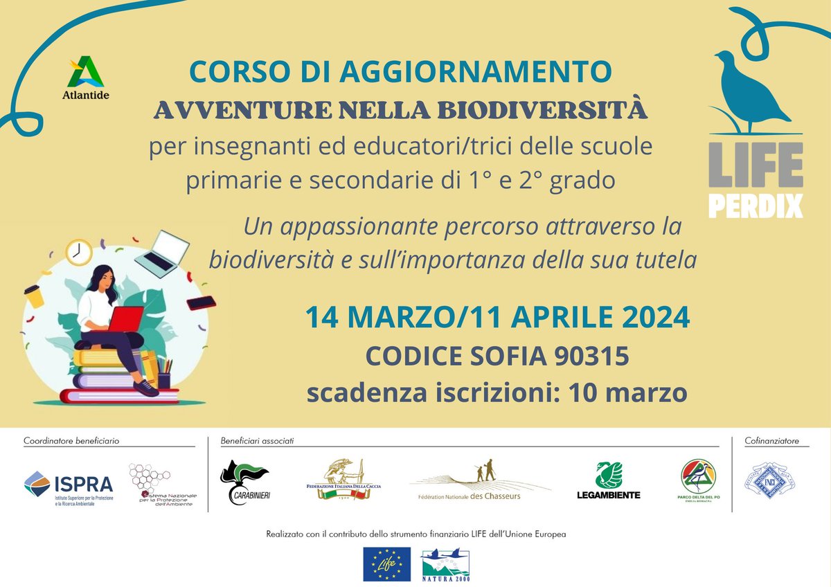#LIFEproject #LIFEprogramme #perdix
Partecipa anche tu ad “Avventure nella biodiversità”, il nuovo corso LIFE Perdix di aggiornamento 𝐩𝐞𝐫 𝐝𝐨𝐜𝐞𝐧𝐭𝐢 𝐞𝐝 𝐞𝐝𝐮𝐜𝐚𝐭𝐨𝐫𝐢. Maggiori info e modulo d’iscrizione: urly.it/3zj_4