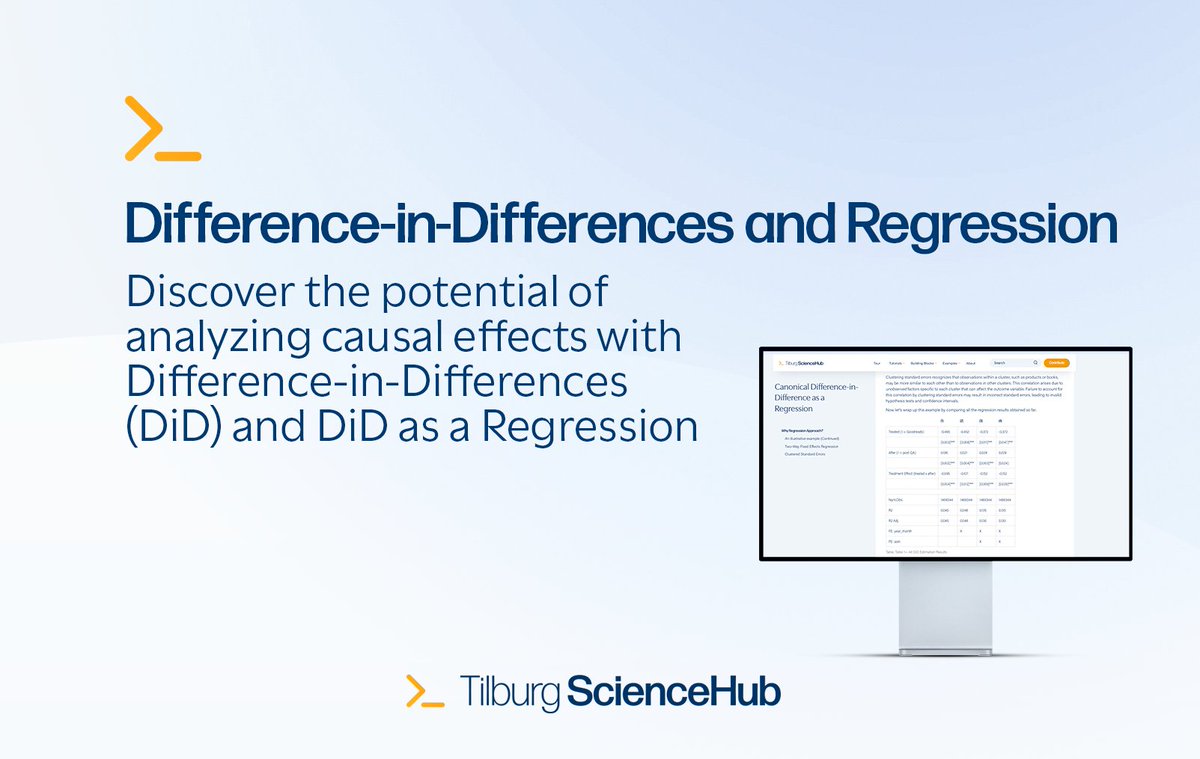 Discover the potential of analyzing causal effects with Difference-in-Differences and regression analysis. Explore our articles to delve deeper:
tilburgsciencehub.com/topics/analyze…, tilburgsciencehub.com/topics/analyze… & 
tilburgsciencehub.com/topics/analyze…

#DifferenceInDifferences #RegressionAnalysis #RProgramming