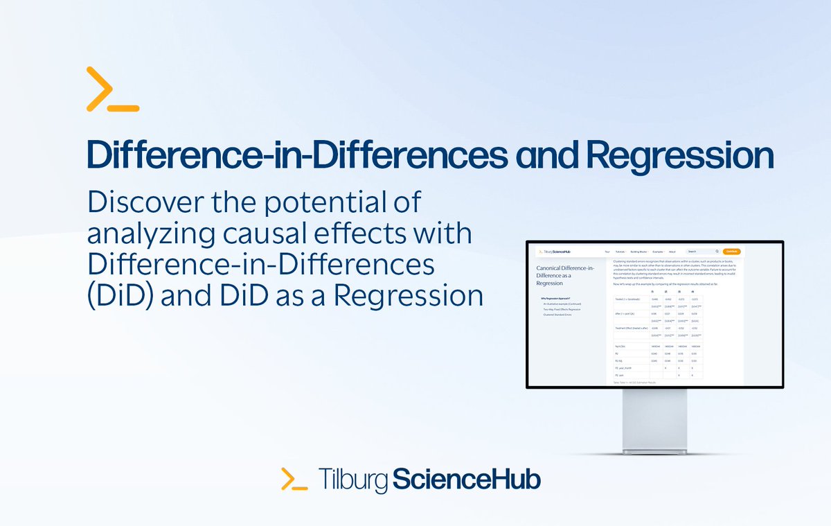 tilburgscience's tweet image. Discover the potential of analyzing causal effects with Difference-in-Differences and regression analysis. Explore our articles to delve deeper:
tilburgsciencehub.com/topics/analyze…, tilburgsciencehub.com/topics/analyze… &
tilburgsciencehub.com/topics/analyze…
#DifferenceInDifferences #RegressionAnalysis #RProgramming