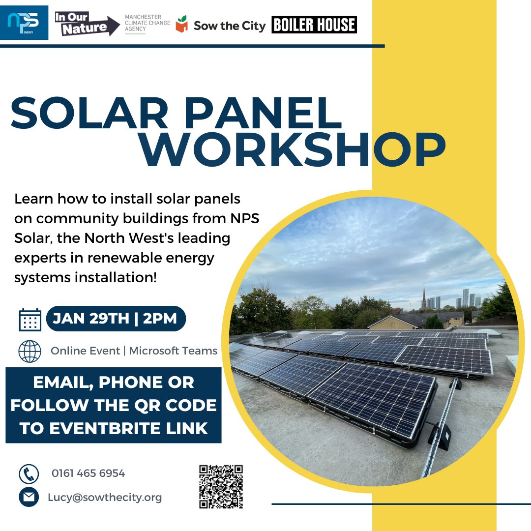 Want to learn how to save money while reducing your carbon footprint? Join our workshop to learn how to install solar panels on community buildings, all things renewable energy, energy efficiency, and the benefits of second-hand solar panels. Follow the QR code to sign up!🌞⚡️