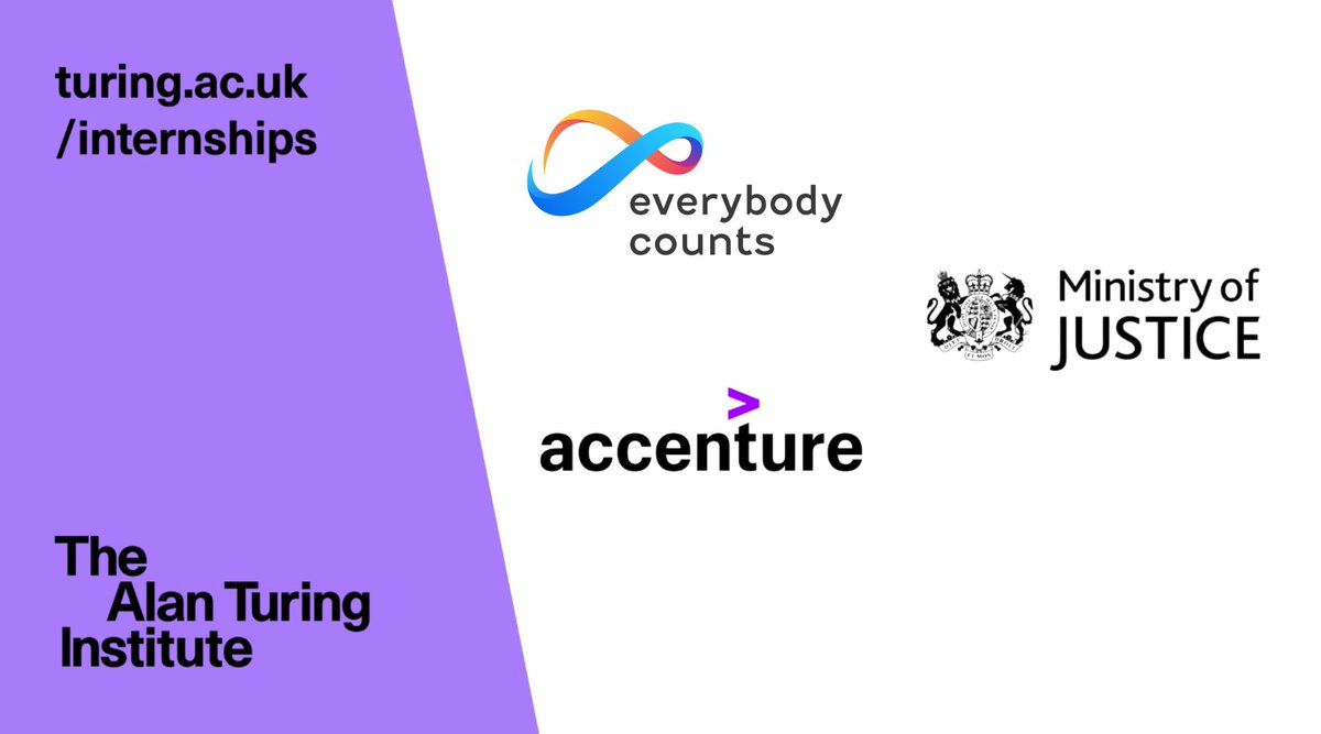 📢 #TuringInternshipNetwork call: 7 #PaidInternships for PhD candidates

Apply research skills to real-world problems in #health #justice or #education with:
🌟 <a href="/Accenture_Irl/">Accenture Ireland</a> <a href="/AccentureUK/">AccentureUK</a>
🌟 <a href="/EVERYB0DYC0UNTS/">Everybody Counts Ltd</a>
🌟 <a href="/MoJGovUK/">Ministry of Justice</a>

➡️Closing 20 Feb: bit.ly/3HozTOy

#Intern #PhD
