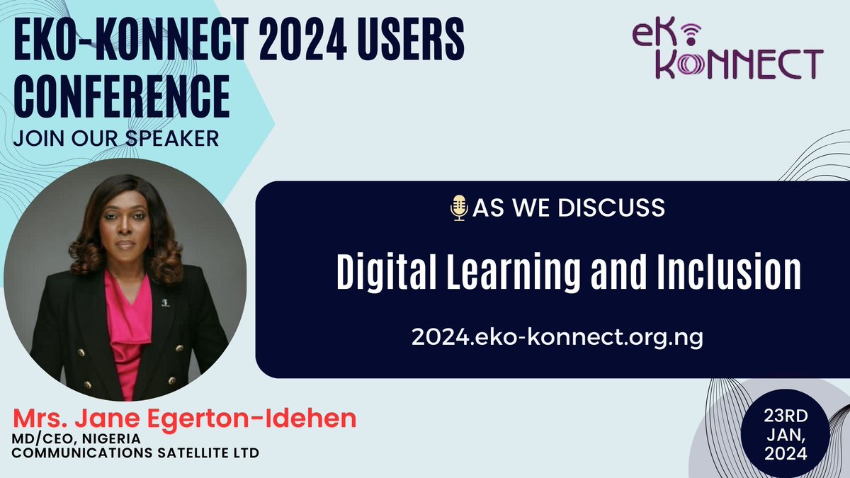 EkoKonnect's tweet photo. Mrs. Jane Egerton-Idehen, MD/CEO of @NigComSat1R, Joins us to share her insights on Digital Learning and Inclusion. Learn how she is using her role to promote digital inclusion, especially for women and how NigComSat intends to collaborate with NRENs in this endeavour. https://t.co/14h6JNSrfZ