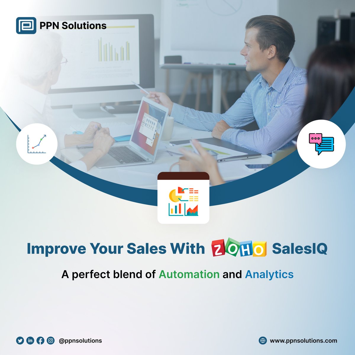 ppnsolutions's tweet photo. Take your sales to the next level with Zoho SalesIQ!📈
 
Our Zoho integration services deliver a tailored solution that aligns with your unique sales process, helping you dominate your market.🚀

let us help you get started today!

#zoho #crm #businesssuccess   #innovationinsales https://t.co/cXVRWQeGO1