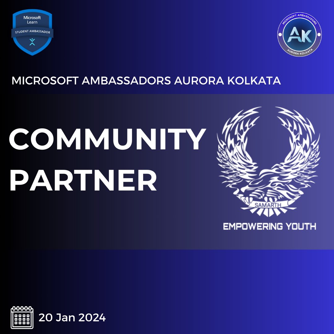 Thrilled to welcome Samarth TMSL as our community partner for Microsoft Ambassadors Aurora Kolkata. Get ready for a day of insightful sessions and meaningful networking.🌐🚀 

See you there!

#MicrosoftAmbassadors #CommunityPartner
