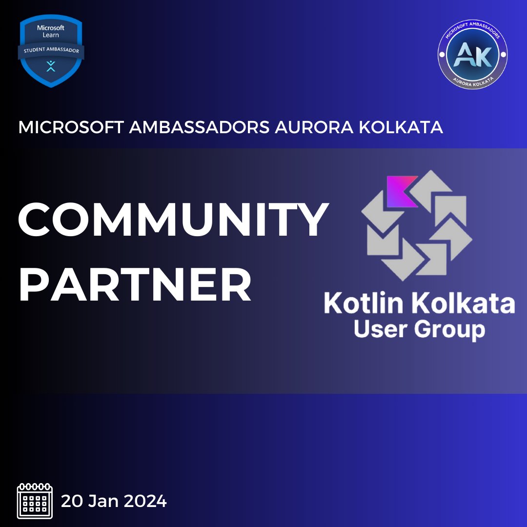 Thrilled to welcome Kotlin Kolkata User Group(<a href="/KotlinKolkata/">Kotlin Kolkata UG #KotlinKolkata</a>) as our community partner for Microsoft Ambassadors Aurora Kolkata. Get ready for a day of insightful sessions and meaningful networking.🌐🚀 

See you there!

#MicrosoftAmbassadors #CommunityPartner