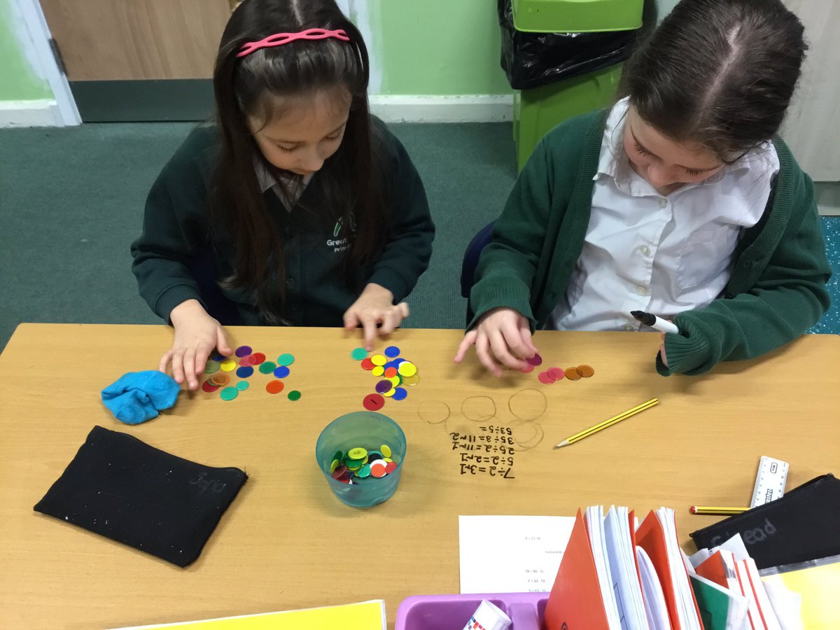 I do love a practical maths lesson and writing on our tables is so much fun. Lots of work on finding remainders today in Year 3. #gmpsmaths