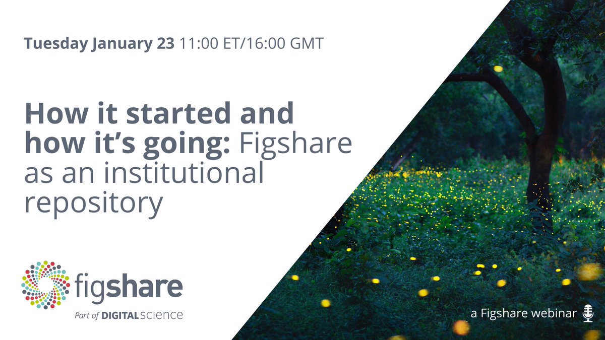 ‘How it started and how it’s going: Figshare as an institutional repository.’

This webinar focuses on the evolution of Figshare and how we’re supporting a global community of institutions looking to share, showcase and manage their research. 

Sign up: ow.ly/THpN50QrB3F