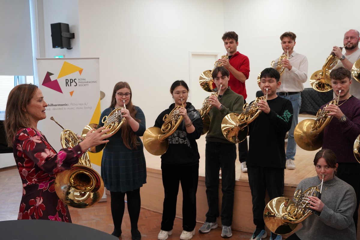 On Monday the RCM Brass Faculty hosted a special ceremony presenting brass music advocates @sarahwillis and Ursula Jones with their @RoyalPhilSoc Honorary Membership. Sarah performed with current horn students and both joined RCM Head of Brass Amos Miller for a Q&A.