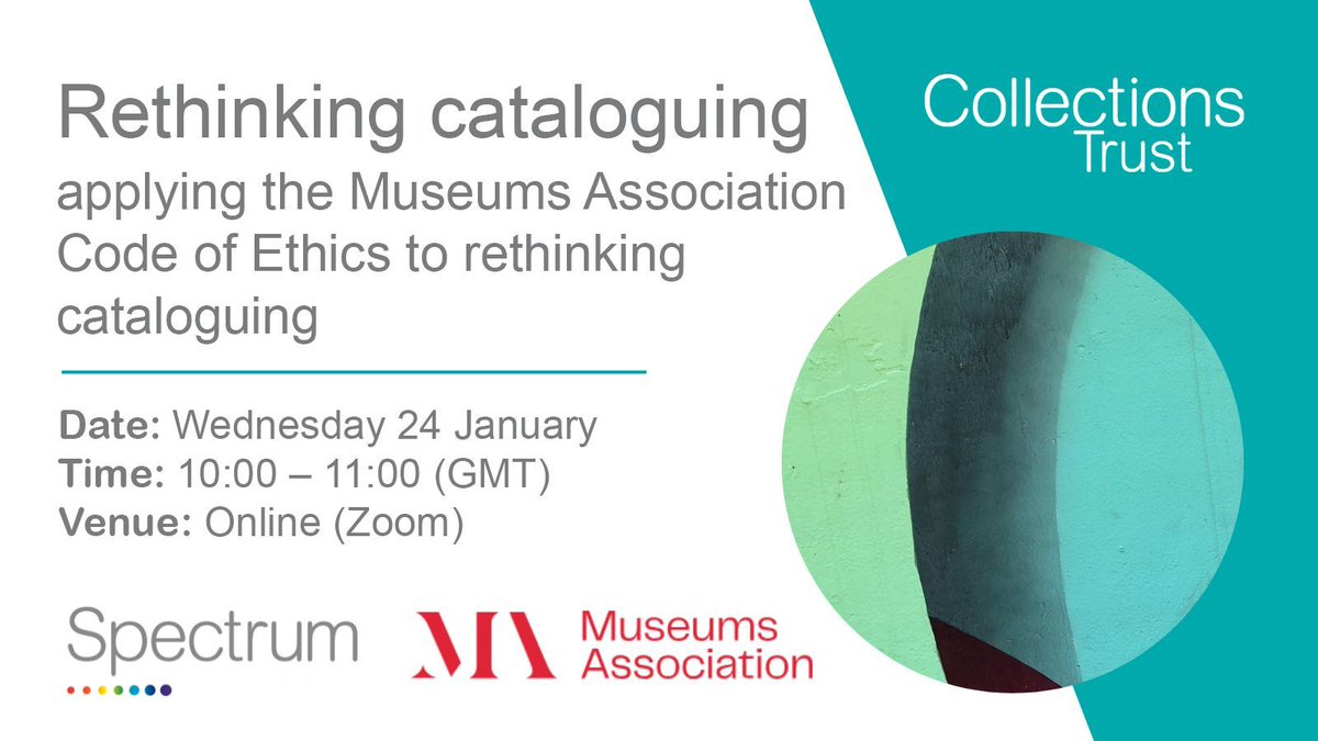 Sign up by 9am tomorrow for our rethinking cataloguing session with @MuseumsAssoc. It includes an overview of the Code of Ethics review consultation responses so far and discussion about how the Code of Ethics impacts ethical issues related to cataloguing :buff.ly/3SeFQCL