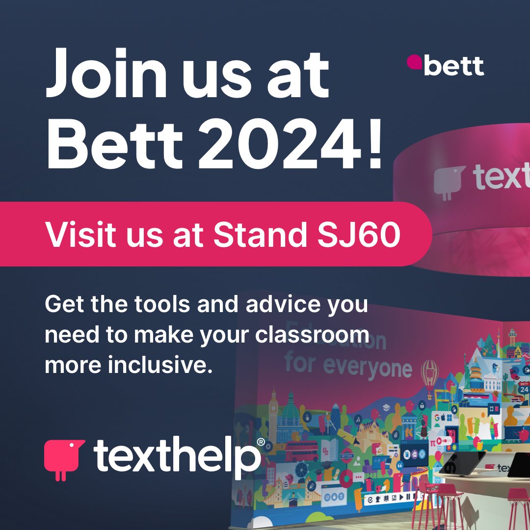 Buzzing to be heading to #BETT2024 with Texthelp. Look forward seeing familiar faces and welcoming new ones.

Check out the agenda and the full list of our fantastic speakers by visiting: text.help/szhDPN