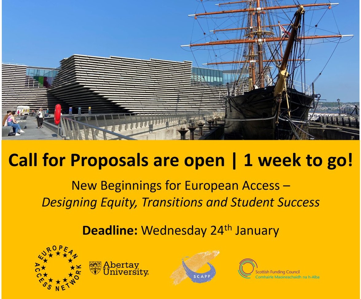 European Access Network (@eanaccess) on Twitter photo 📢Call for Proposals close in 1 week📢
Call for proposals close on Wednesday 24th January. Submit your 60-minute workshops, 20-minute presentations, 5-minute show and tells or posters. 
Don't delay, submit today!
ean.abertay.ac.uk/conference-the… 📢Call for Proposals close in 1 week📢
Call for proposals close on Wednesday 24th January. Submit your 60-minute workshops, 20-minute presentations, 5-minute show and tells or posters. 
Don't delay, submit today!
ean.abertay.ac.uk/conference-the…