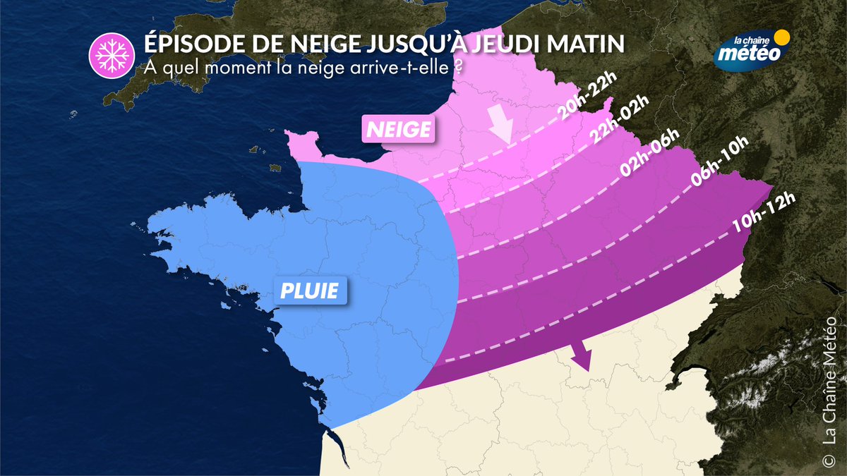 lachainemeteo's tweet photo. Après les #pluiesverglacantes de ce matin et le redoux cet après-midi, la #neige qui tombe sur le nord va peu à peu descendre en direction de #Paris et Ile-de-France, Grand-Est, Centre, et Bourgogne-Franche-Comté. Nouvelles perturbations à attendre jusqu'à demain. 🚗🚌🚊🚎 https://t.co/NaAbPK2BHB