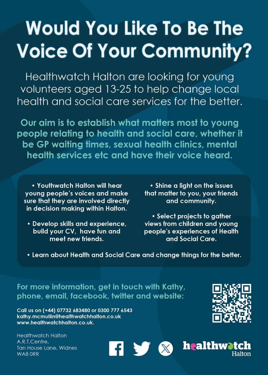 Healthwatch Halton are looking for young volunteers ages 13-25 to help charge local health and social care services for the better.