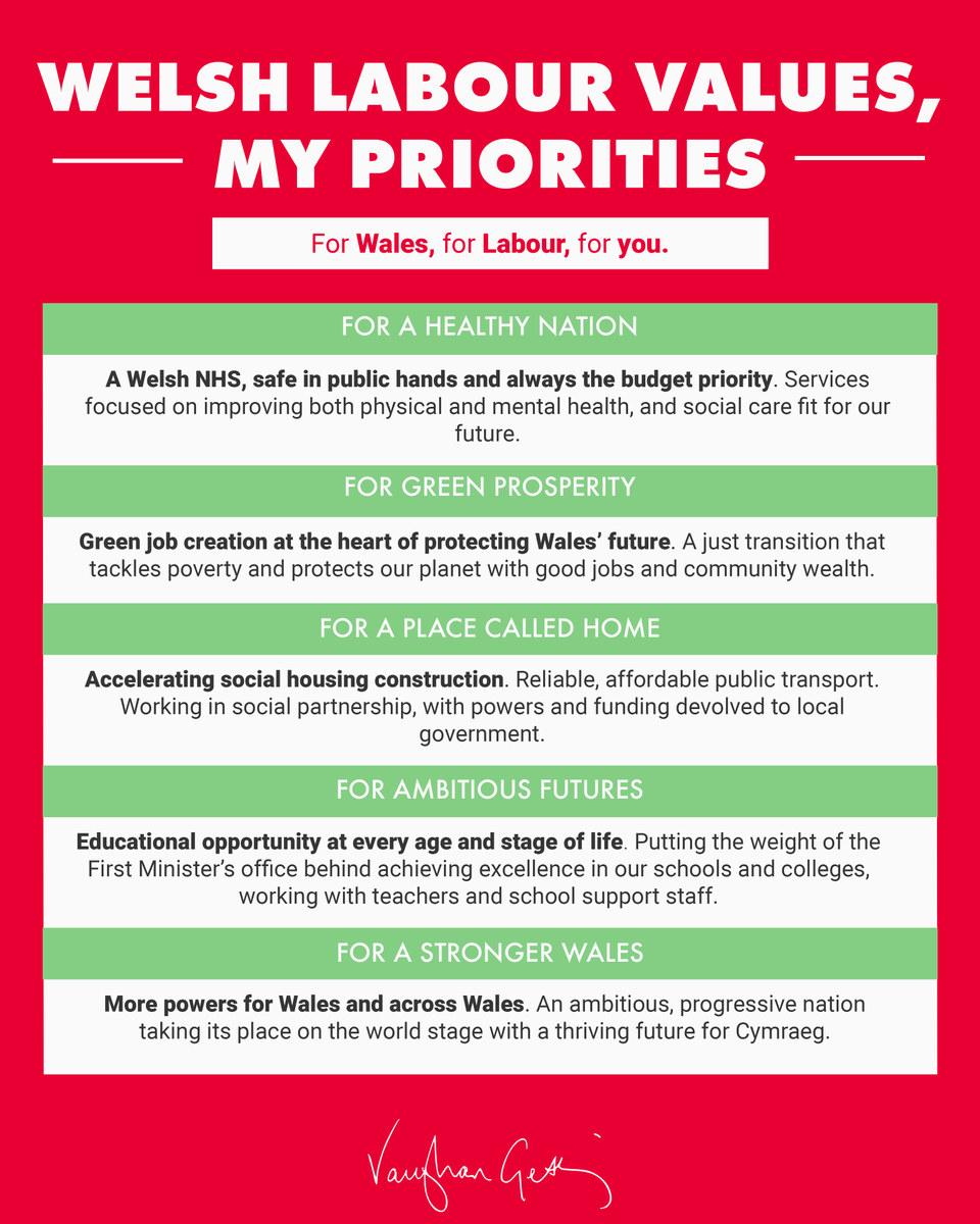 I'm hopeful for the future we can build together for Wales. My 5 pledges to the people of Wales and to our party. For Wales, for Labour, for you.