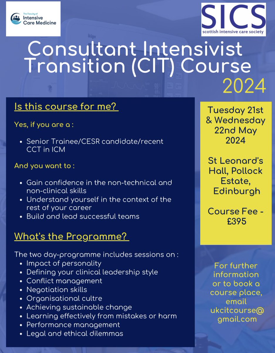 Very limited places left on our CIT course, by @sicsmembers, endorsed by @FICMNews. Programme and session details below. International, experienced faculty. Limited delegate numbers to maximise learning opportunities. Please book now if you don't want to miss out.