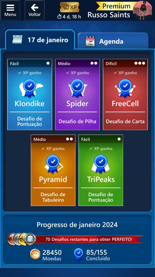 russildo's tweet photo. Desafio diário concluído (17 / 31 ) #MicrosoftSolitaireCollection https://t.co/Pf80hWy7M3