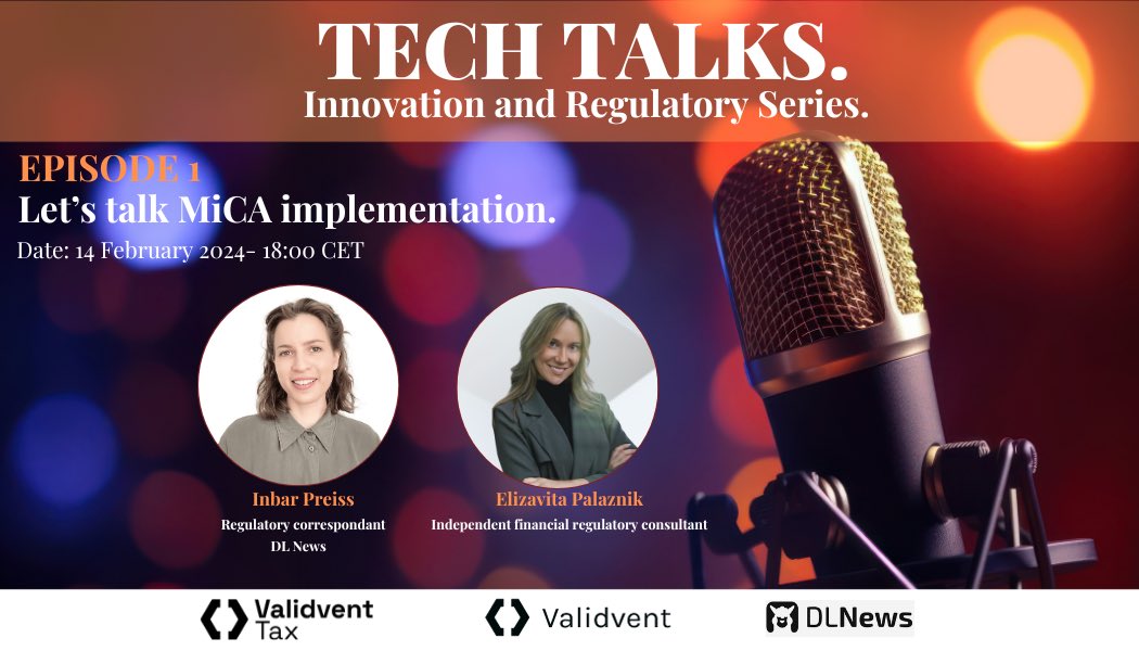 Launch Alert! Join us for ValidVent TechTalks: Innovations & Regulations Series 🌐 in collaboration with @DLNewsInfo ! 🗓️ Monthly: 2nd Wed, 18:00 CET 👥 Hosted by @InbarPreiss 💡 Feb 14: @lizaplznk on MiCA 🔗 Live on YouTube!  youtube.com/@validvent
