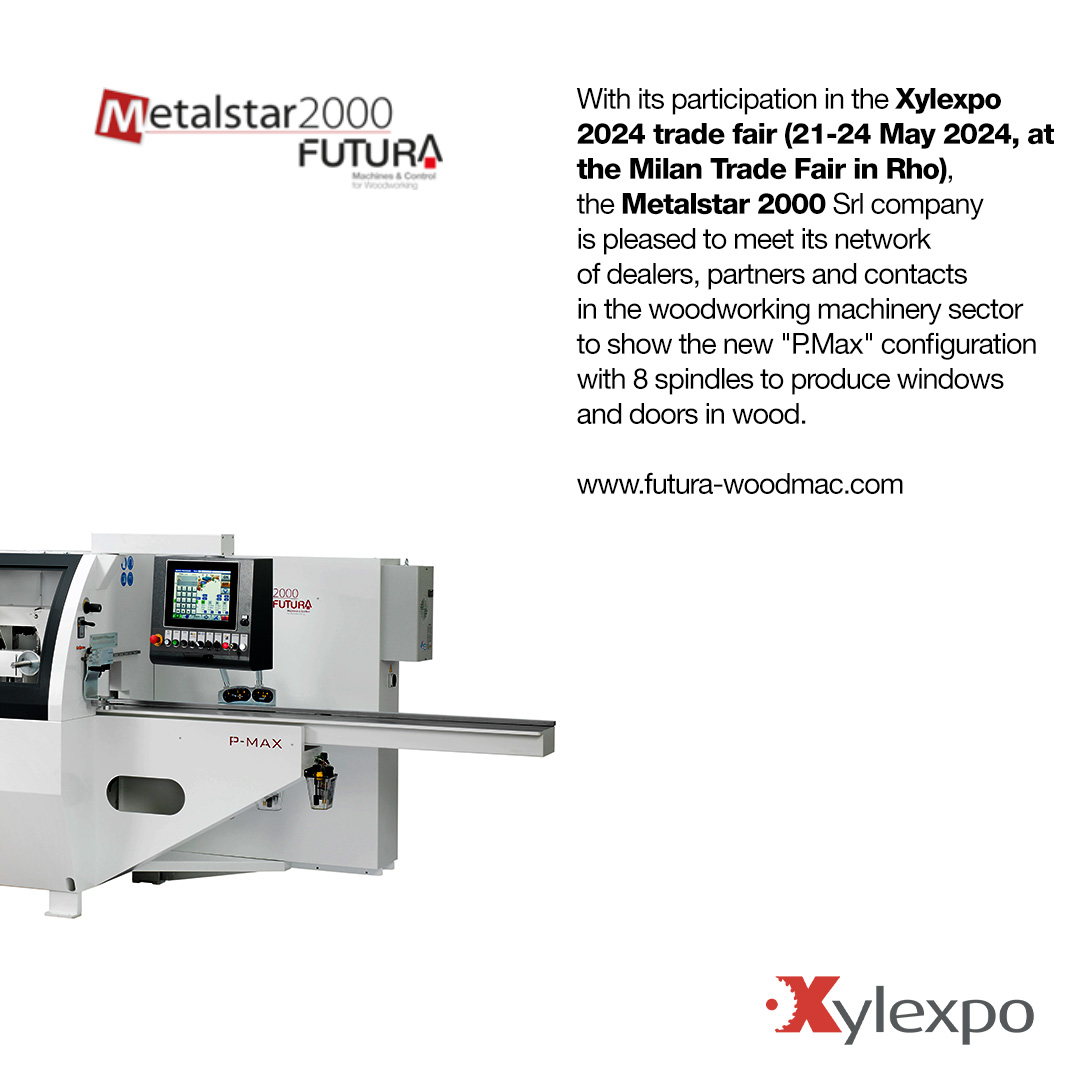 Xylexpo 2024: today we introduce #MetalStar - #FuturaWoodmac, showing the new "P.Max" configuration with 8 spindles to produce windows and doors in wood...
Learn more about Xylexpo 2024 👇:
xylexpo.com/en/xylexpo-en
Learn more about MetalStar Futura👇:
futura-woodmac.com