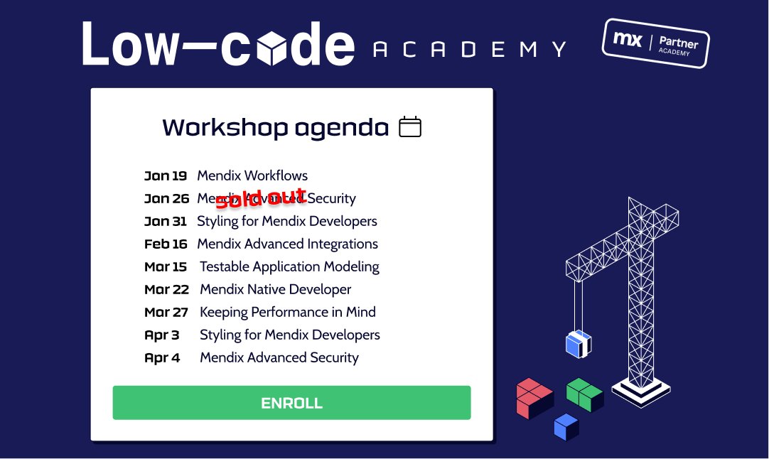 lowcodeacademy's tweet image. 🚀 We&apos;ve had an amazing start of the year, bringing our share to this year, starting with a nice list of @Mendix  workshops for Q1.

Want to enroll? 
👉 lowcodeacademy.com/courses/?type=…