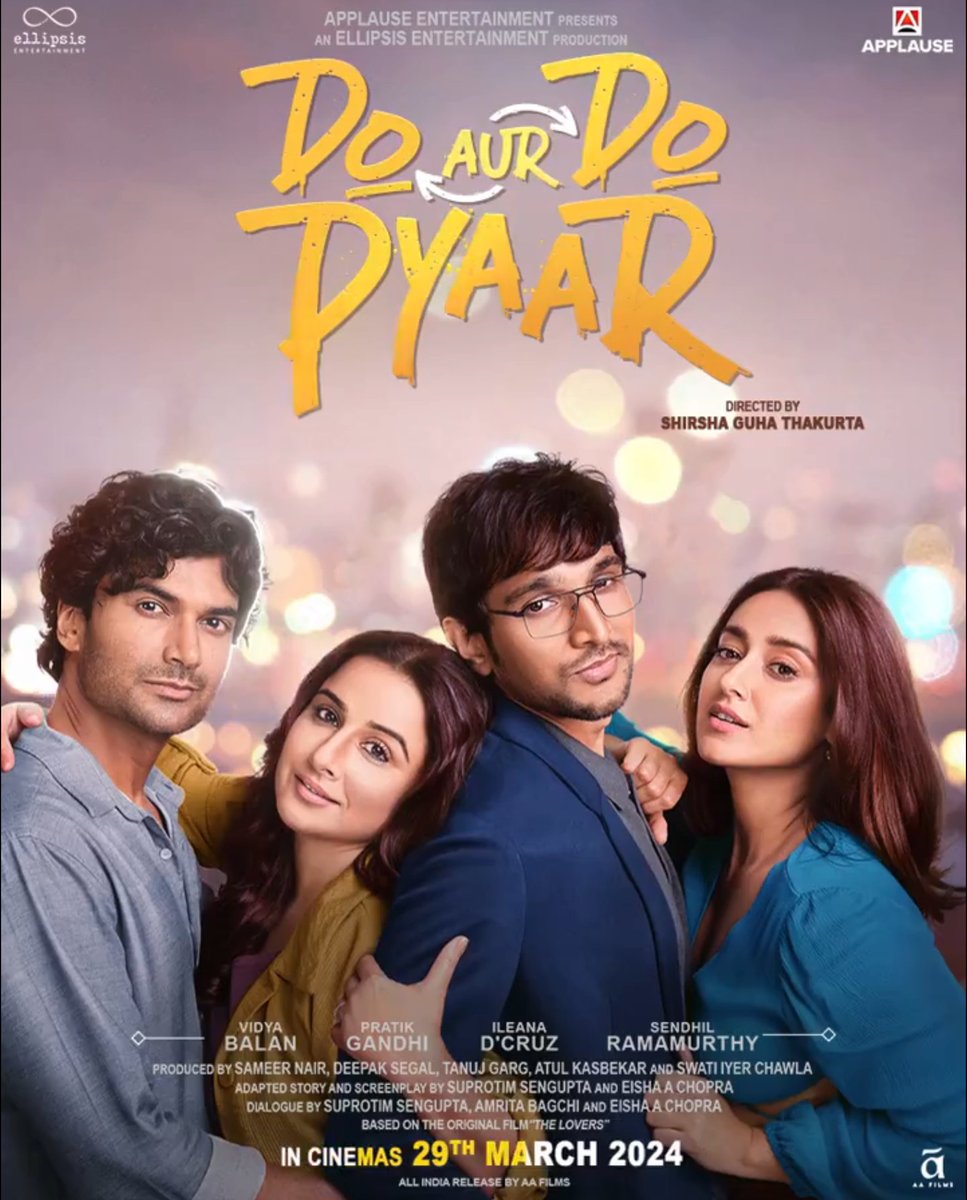 Double the pyaar, double the magic! Congrats #TulseaTalent Suprotim Sengupta for co-writing the story, screenplay and dialogues for #DoAurDoPyaar with @EishawithanE and #AmritaBagchi! Releasing March 29💞

Prod. @EllipsisEntt @ApplauseSocial 

Image: @ApplauseSocial @EllipsisEntt
