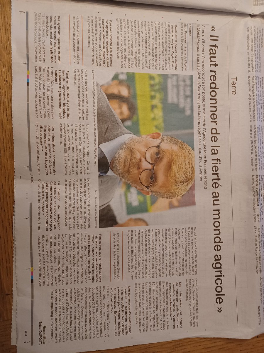 interview du ministre de l'agriculture Ouest-France 16 janvier : RIEN !pas 1 mot sur #enseignementagricole pas de quoi être fier quand on connaît les enjeux ! @snetapfsu @fsu @OuestFrance53