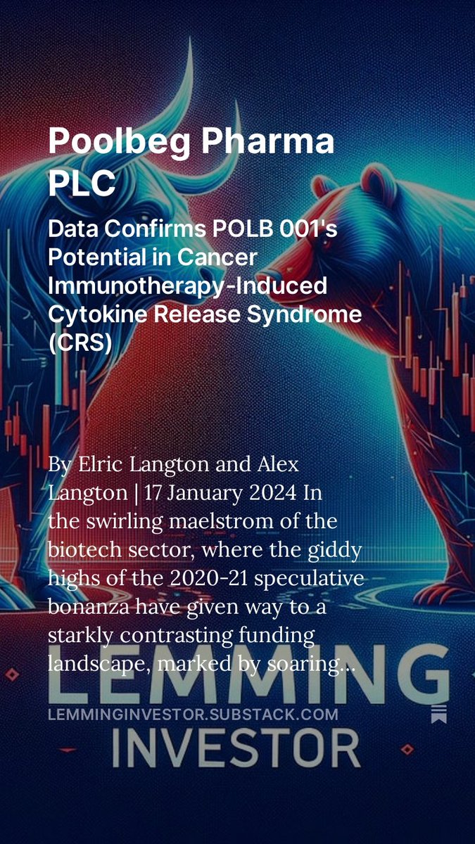 LEMMINGINVESTOR's tweet photo. 🚀 #PoolbegPharma, #POLB a beacon in biotech, defies the current funding gloom. https://t.co/FEysM10sK6 With today's breakthrough news, POLB 001 shines as more than a molecule - it's hope against cancer's CRS challenge. In vivo success points to not just scientific strides but a market revolution. #BiotechInnovation 🌟