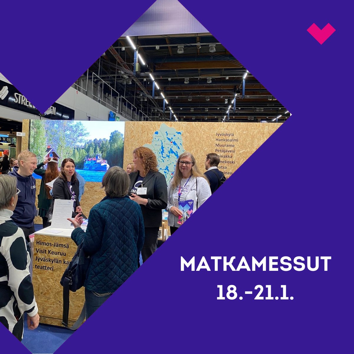 Himos-Jämsä on menossa mukana Matka2024-messuilla. Helsingin matkakeskuksessa 18.-21. tammikuuta järjestettävillä messuilla Himos-Jämsän tarjontaa esitellään yhteisellä Visit Jyväskylä Region ja Visit Lahti osastolla (6h2). Tule piipahtamaan!

#Jämsä #Jämsänkaupunki #HimosJämsä