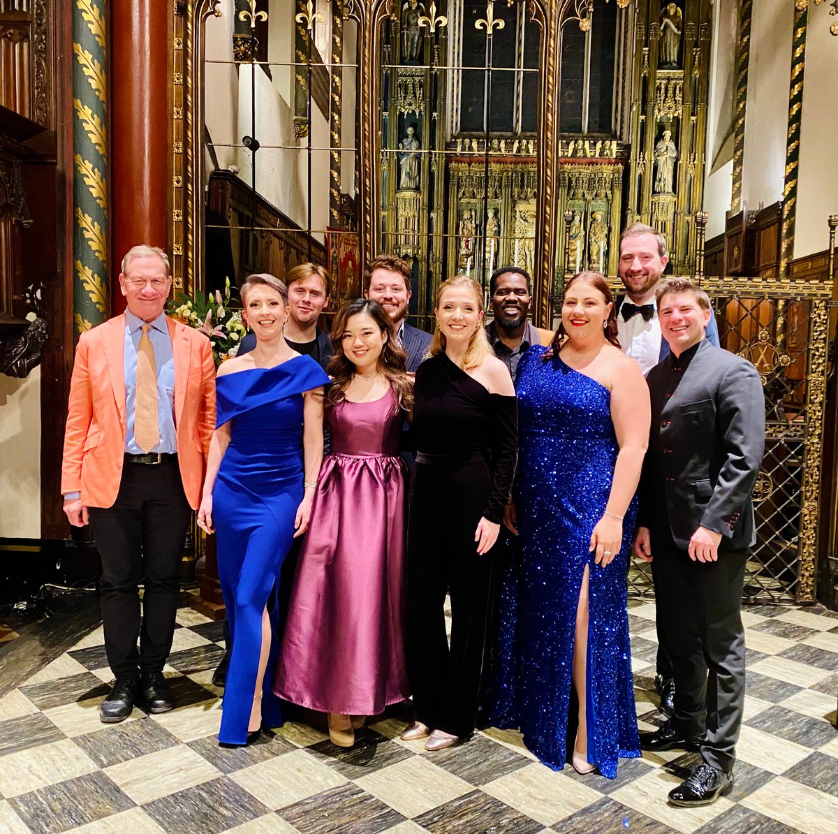 Post-performance smiles following Brunswick Vocal Arts’ Aria Showcase last night. Left to right: Michael Portillo (narrator), Sarah Richmond, Henry Ross, Henna Mun, Ross Fettes, Hannah Bennett, Chuma Sijeqa, Madison Horman, Michael Ronan, Gary Matthewman (conductor). Bravi Tutti!