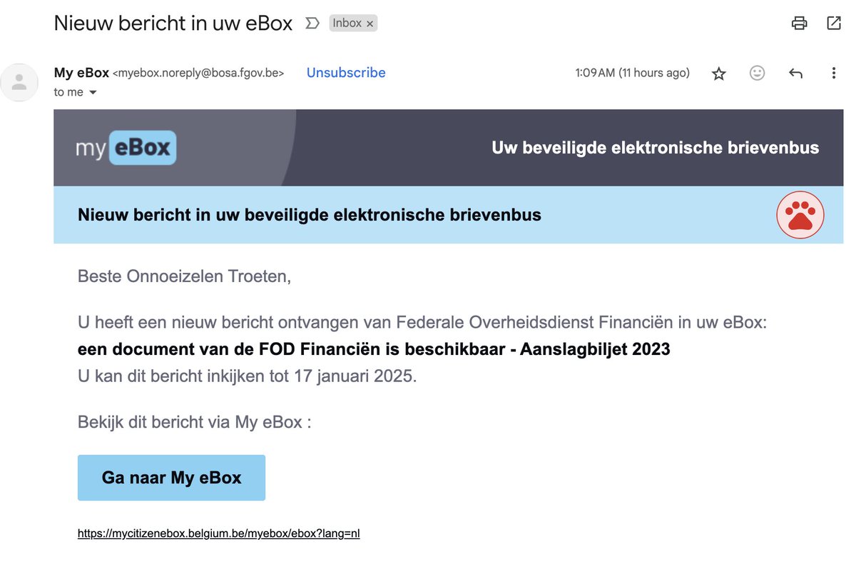 Ik kan iedereen aanraden om een belachelijke roepnaam in te stellen in de burger eBox. Als de overheid me niet per mail uitscheldt, ga ik er van uit dat het phishing is. (ondertussen een ander Aalsters verwijt-woordje gekozen 😉)