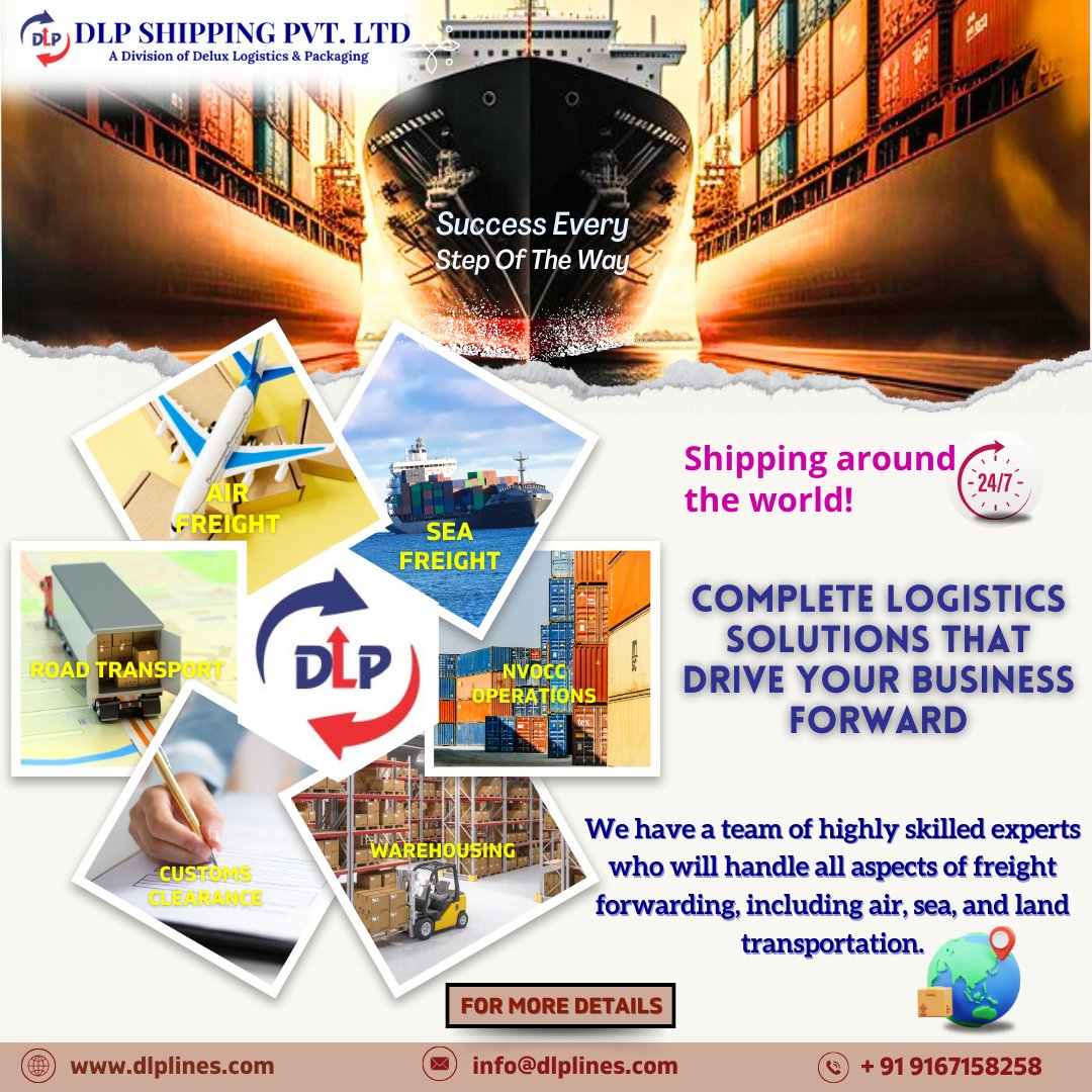 Shipping around the world!
Complete Logistics Solutions that Drive Your Business Forward. Our skilled experts will manage every aspect of freight forwarding, encompassing air, sea, and land transportation.

📧 info@dlplines.com
🌐 dlplines.com
091671 58258