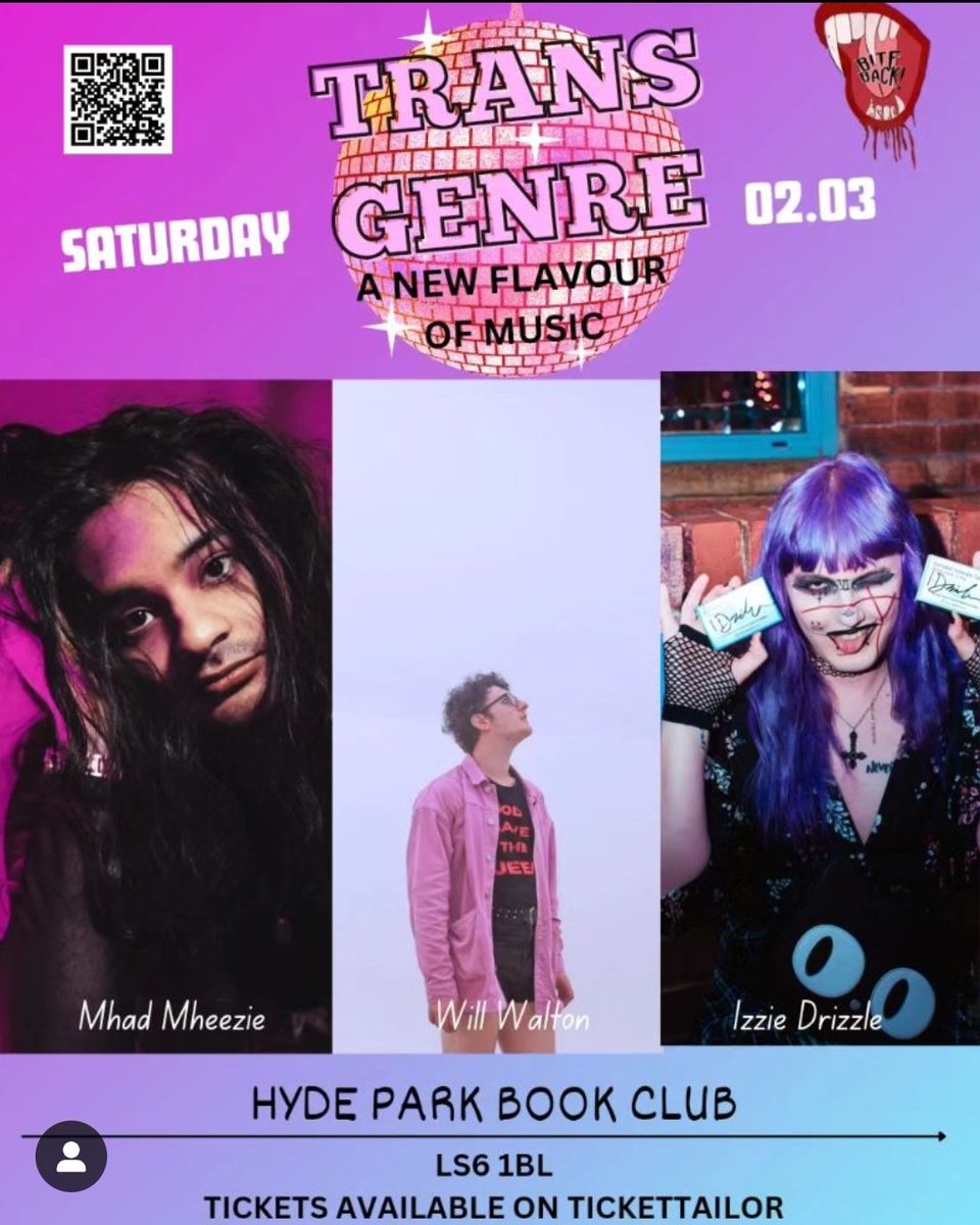 My next performance is on March 2nd at Hyde Park Book Club in Leeds! BE THERE OR BE FUCKING SQUARE. 
TIX HERE: tickettailor.com/events/bitebac…