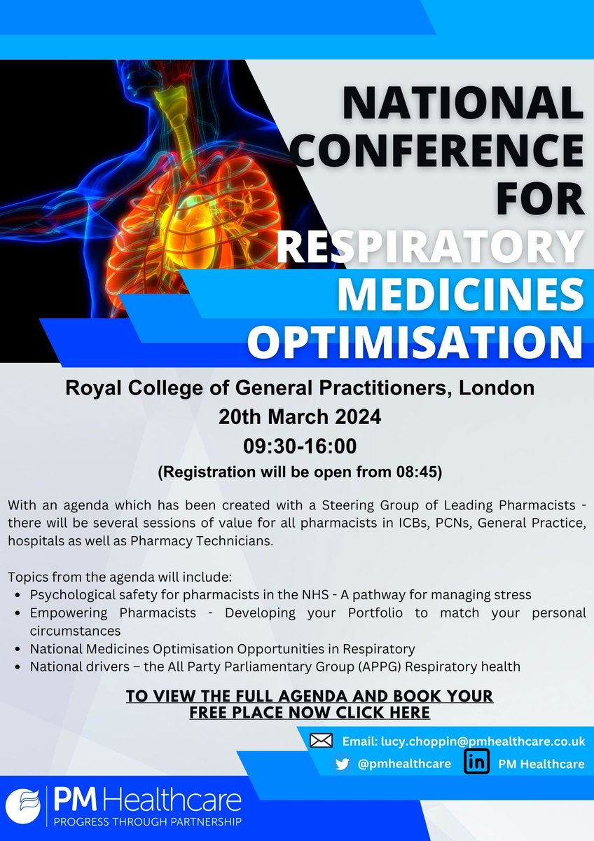 pharman's tweet photo. Bookings now open for the PM Healthcare #respiratory conference on 20 March in London at RCGP.  #PMHealthcare 
https://t.co/UnU4IwVOxR https://t.co/uHYXjFA6uQ