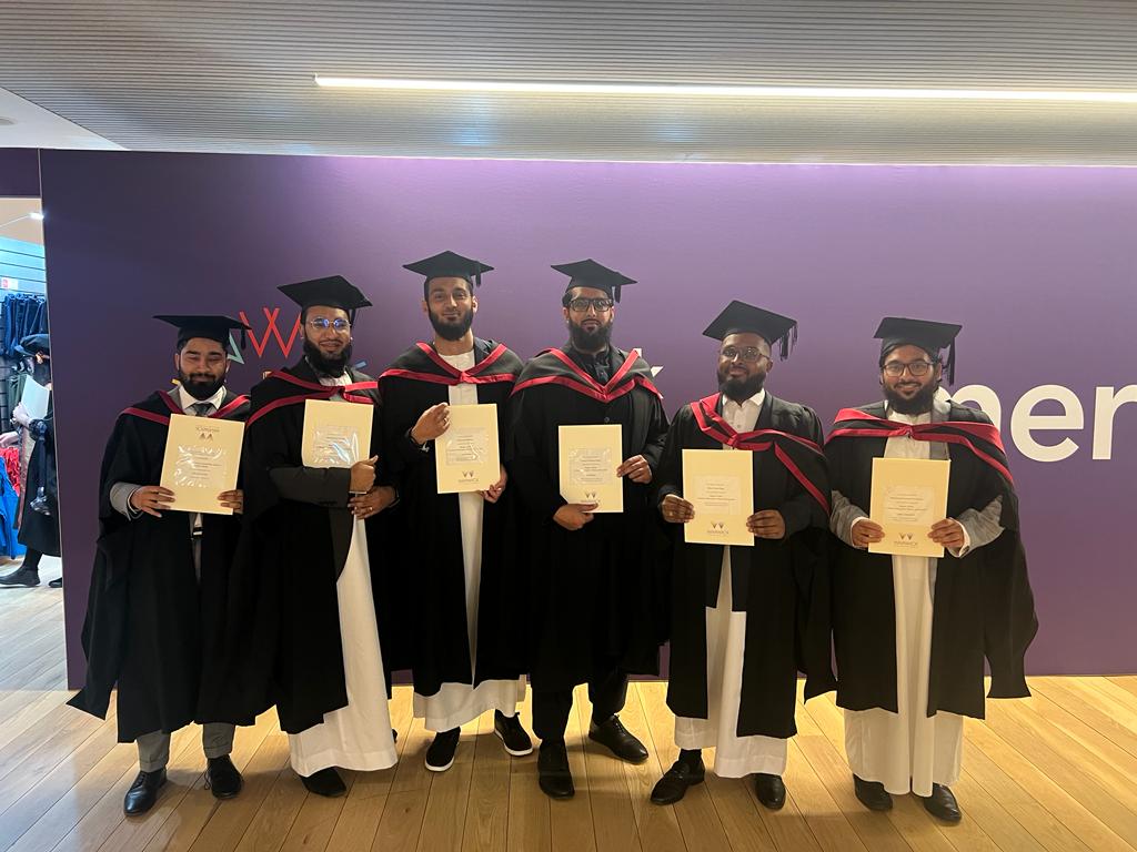 WarwickIESS's tweet photo. Very proud that 11 students on MA Islamic Ed @Warwick_Edu graduated.7 attended the ceremony. Mabrook! Wonderful to see the pride&amp;happiness in their eyes.(Cloak on the thobe goes really well!) Islamic seminary graduates integrating into mainstream university edu. Simply inspiring! https://t.co/Uq9qQn8Rcy