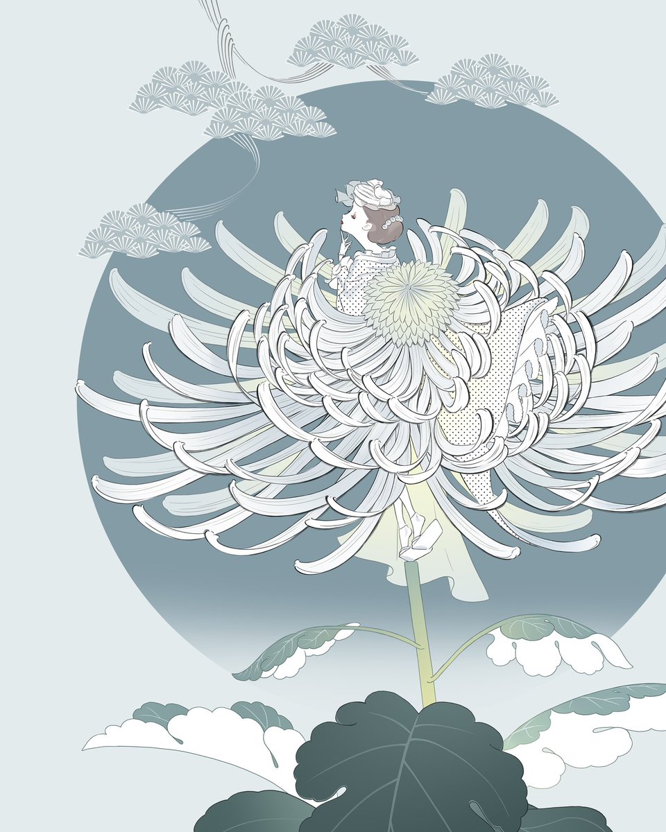 1girl flower solo white flower profile leaf cloud  illustration images