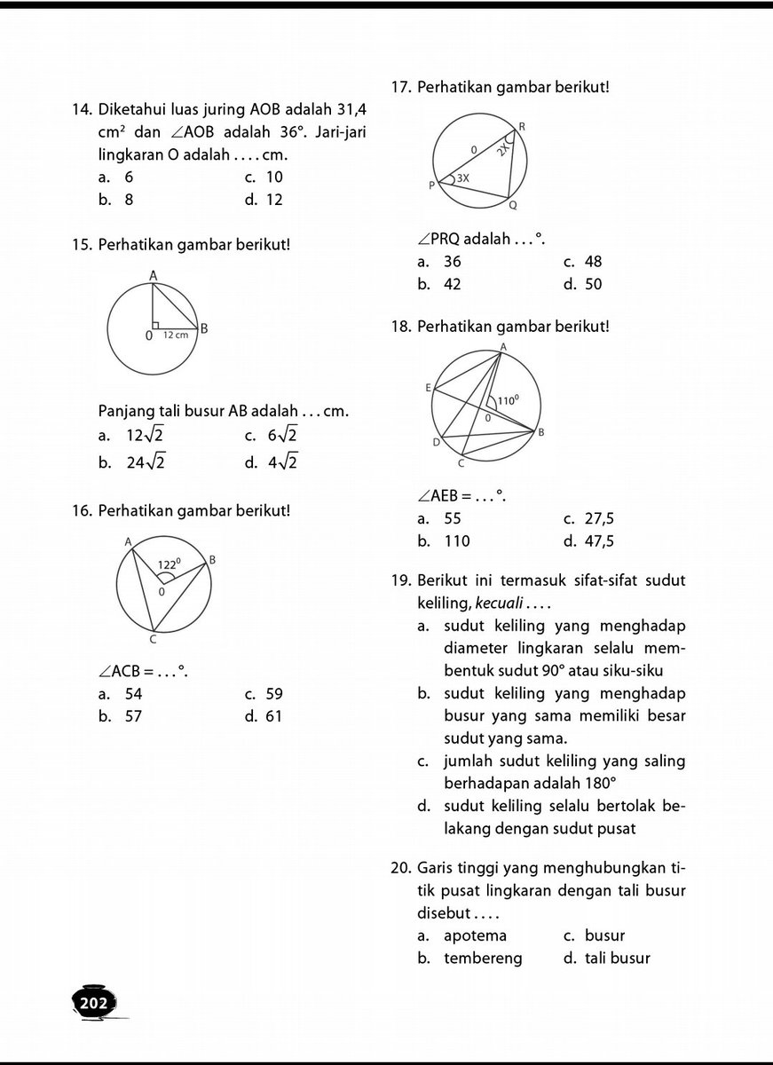 rasya_belajar's tweet image. [H - 104 SNBT 2024]

Subtes : PK/PM
Materi : 41 soal materi lingkaran

Seperti biasa kunci jawaban ada di reply ya!

Soal part 1