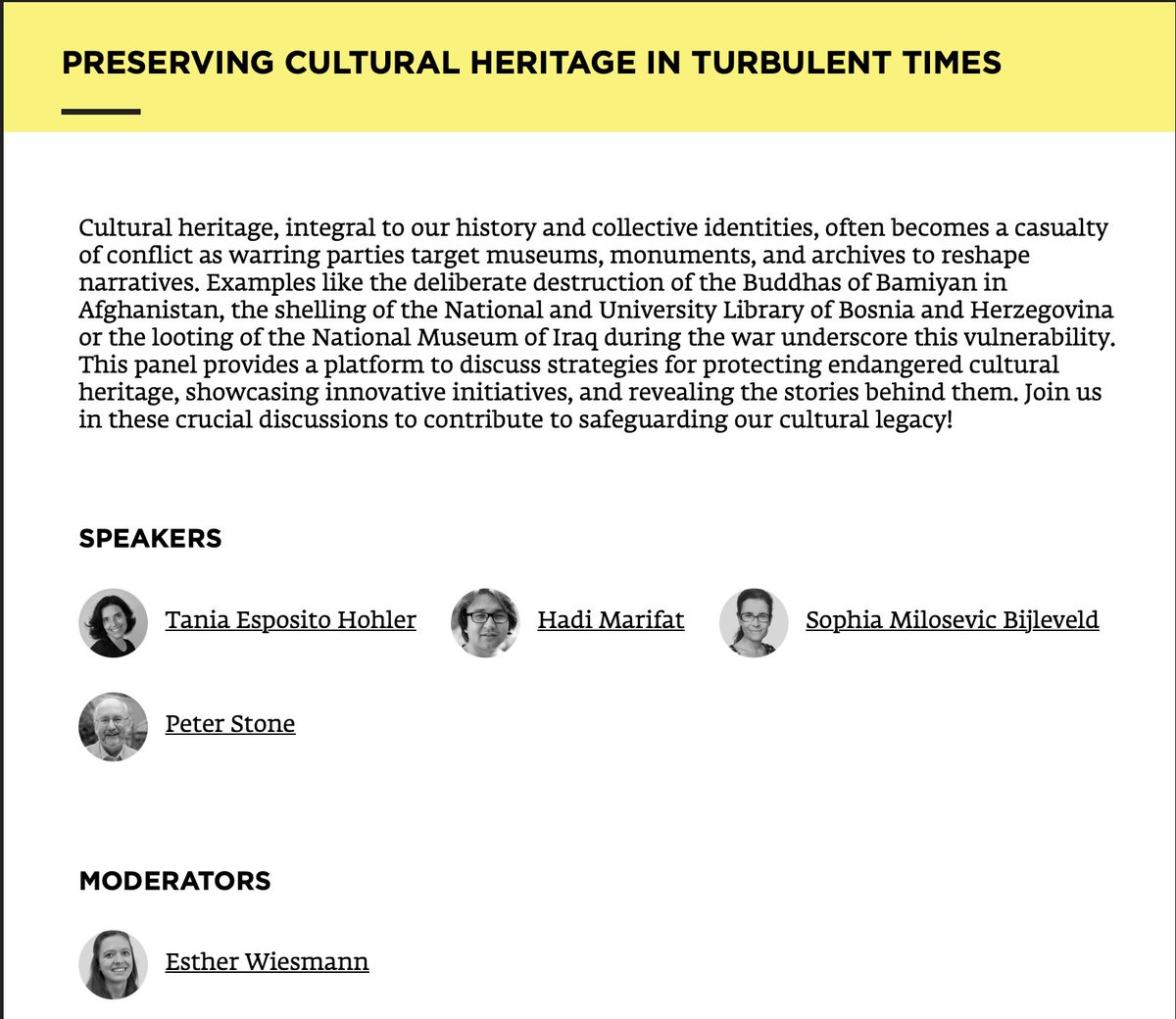 AhrdoAfg's tweet image. Don&apos;t miss our event at #BPF2024! AHRDO Director Hadi Marifat, Dr. Sophia Milosevic Bijleveld , along with Peter Stone, and Tania Esposito Hohler will lead the panel on &quot;Preserving Cultural Heritage in Turbulent Times.&quot; Join us on January 25, 14:00 – 16:00. #BaselPeaceForum