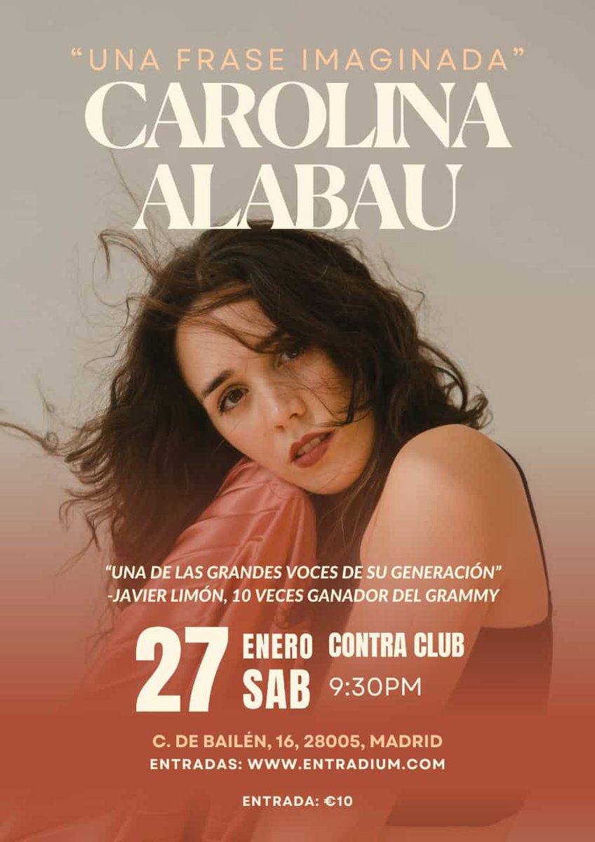 ConciertosA's tweet photo. Carolina Alabau en Contra Club el próximo sábado 27 de enero. No te lo pierdas https://t.co/Rt81WzySmx