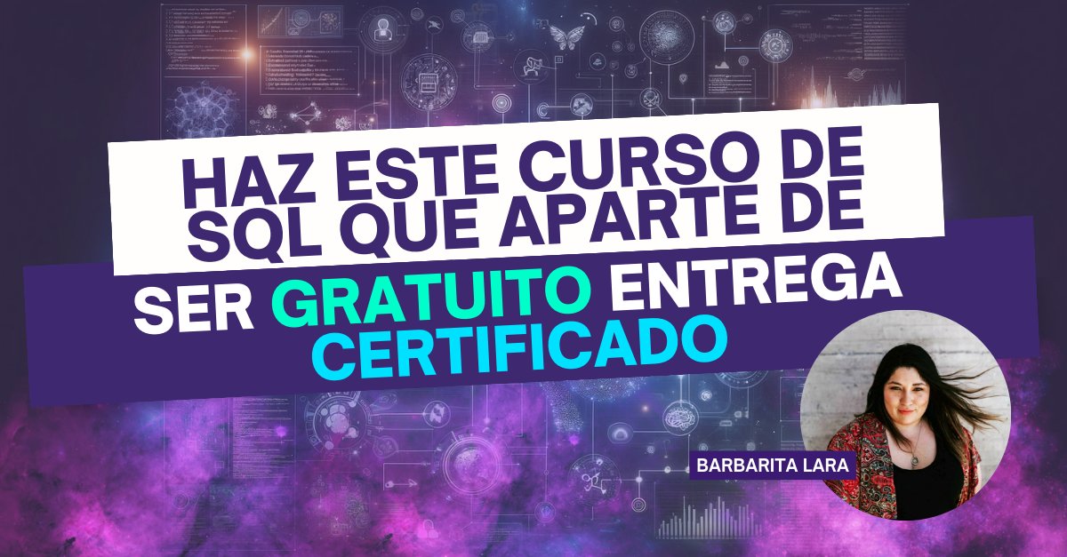barbaritalaram's tweet image. Chequea este curso de SQL 🚀
Hay un recurso gratis para todo quien quiera aprender #StructuredQueryLanguage, es 100% gratuito, sin registros extensos y de certificación - aunque no tiene el peso de una certificación internacional u oficial.