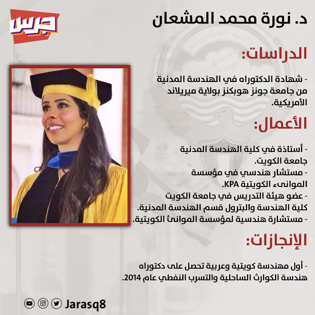 وزيرة شابة هذي مؤهلاتها التي تجعلها على رأس قوائم اختيارات الوزراء

تأتي مجموعة لا شهادة ولا انجاز ولا شغل ولا اجتهاد ينبشون بتغريدات طاف عليها اكثر من ١٠ سنوات لجعل الوزيرة مادة للسخرية

المصيبة بالمتعلّم اللي عنده شهادة وعمل وخبره وينجرف معاهم

كل التوفيق لج
<a href="/DrNouraAlmashan/">د. نوره محمد المشعان</a>