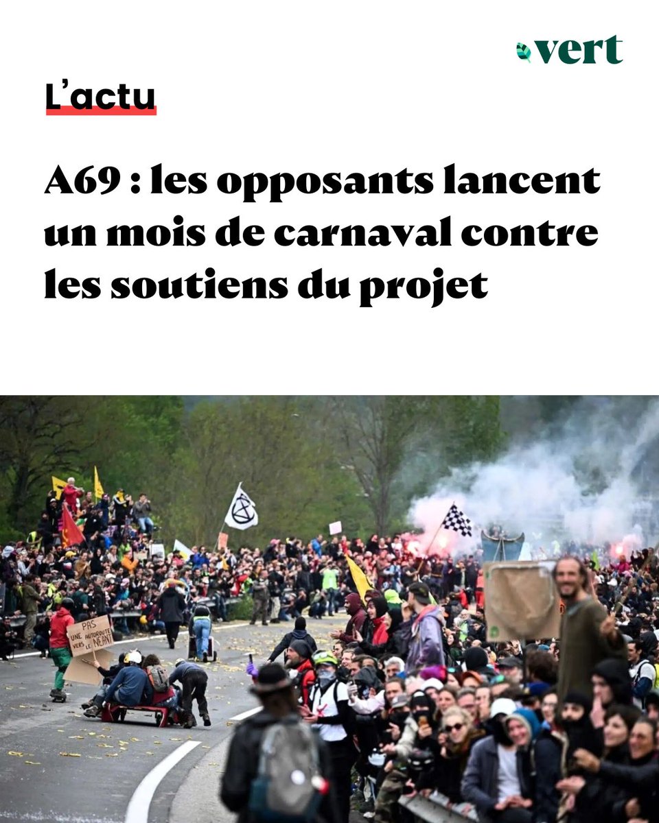 C'est parti pour un mois de «carnaval» militant contre la A69 entre Toulouse et Castres. Première cible des actions, le groupe Pierre Fabre qui milite depuis plus de 20 ans pour la construction de l’autoroute. 👉vert.eco/articles/a69-l…