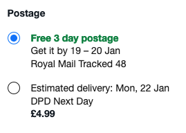 Dukeicon's tweet image. I think I'll go with the free postage, rather than pay extra for next day delivery and also receive it 2 days after the free delivery! 🤦‍♂️