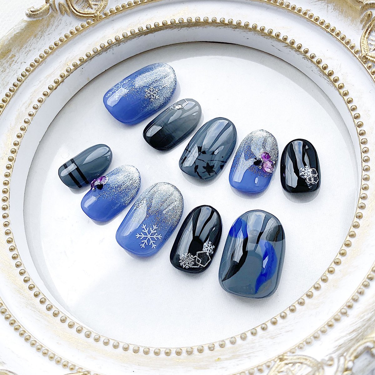 【ふゆ】フルオーダーネイルチップ 雪の結晶❄ネイルチップ♡オーダー ネイルチップ（つけ爪