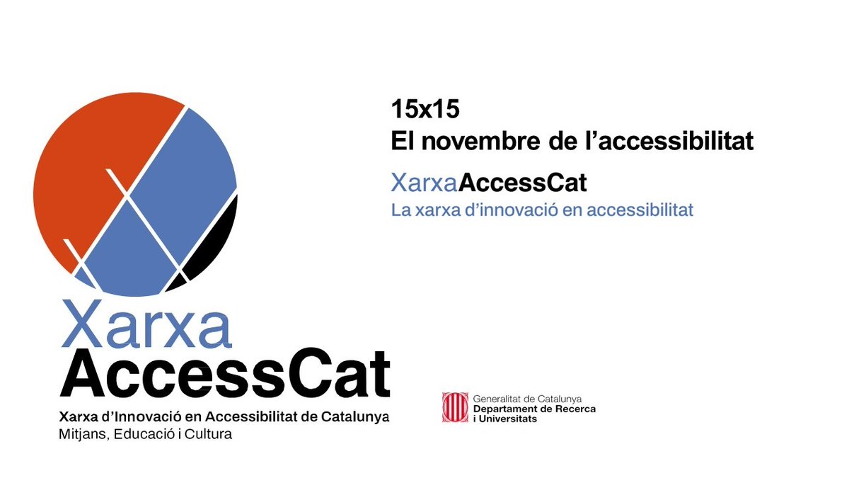 XarxaAccessCat's tweet photo. Ets nou al món de l'accessibilitat? No et perdis la sèrie 15x15, 15 pinzellades introductòries de 15 minuts sobre l'accessibilitat a diversos camps, des de la cultura fins al metavers. Descobreix-les totes 👉 https://t.co/c8Hm1lk5M8 https://t.co/CaICLuB2C8