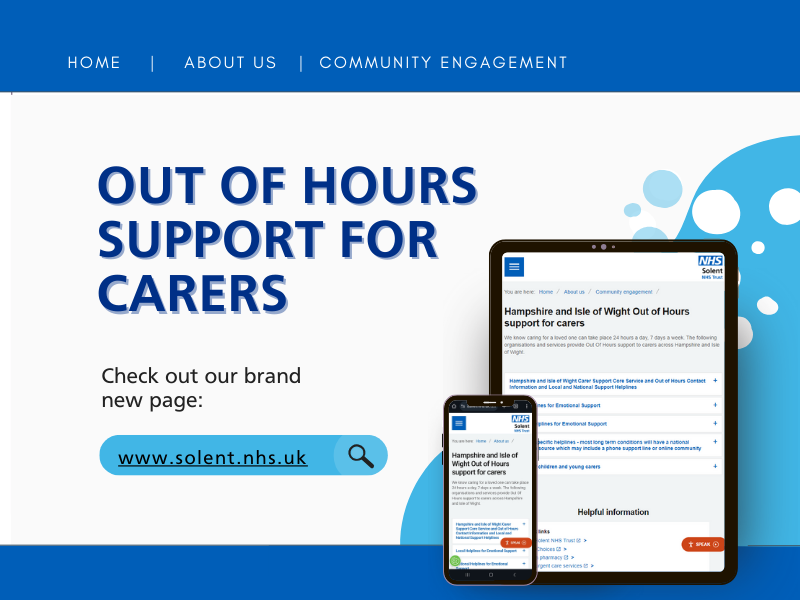 CEET_SolentNHS's tweet photo. Introducing our brand new webpage to support carers outside of office hours! π¨ We've created this directory so you always have someone to turn to.
If you think we've missed anything, please let us know!
https://t.co/DxX7ogiUF4
#carerssupport #outofhourssupport #solentnhstrust https://t.co/5YgweF3AZ7