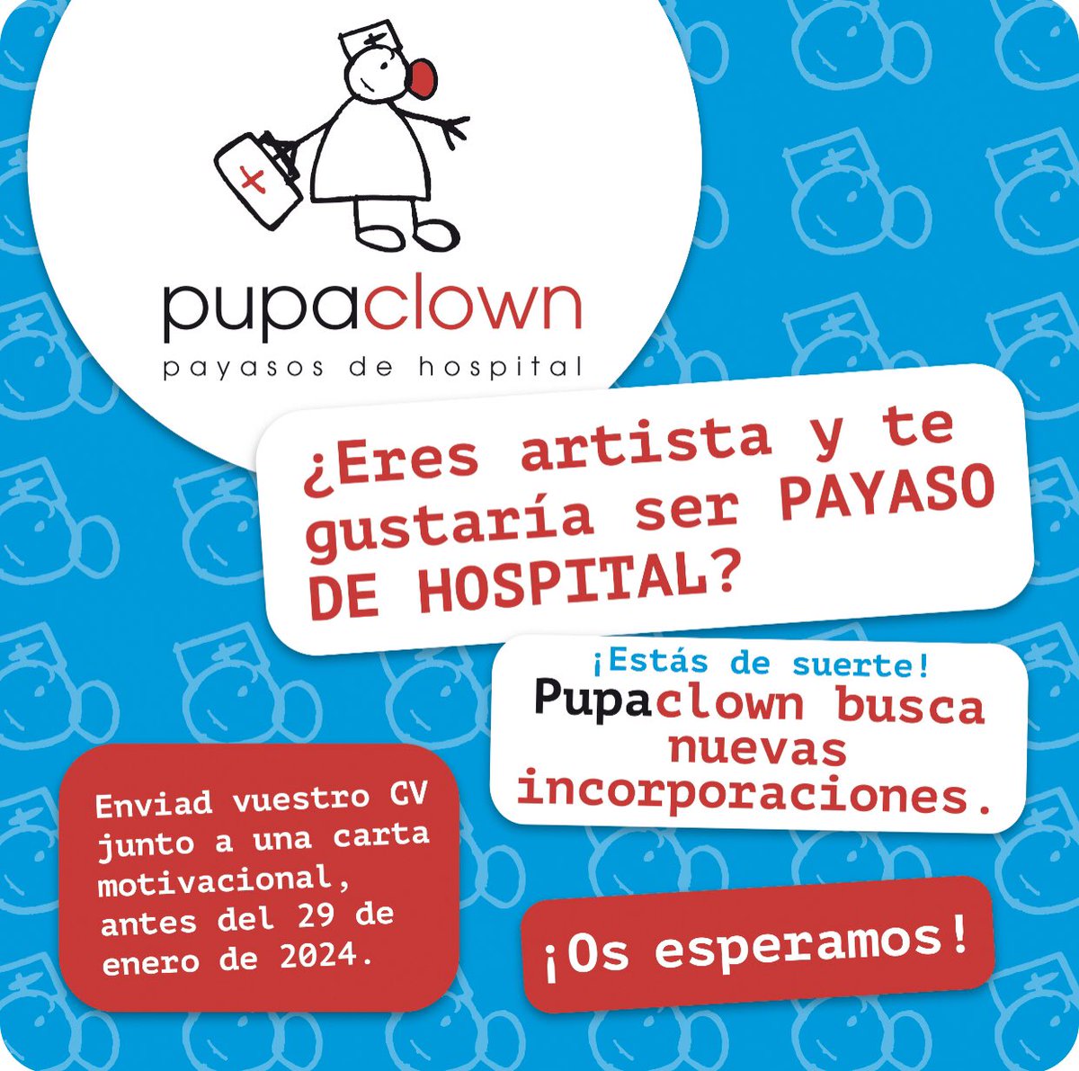 acceso44's tweet photo. 🤡@CentroPupaclown busca nuevas incorporaciones y ha abierto una convocatoria destinada a artistas y amigos y amigas del clown.

📭Solo tenéis que enviar al info@pupaclown.com vuestro CV junto a una carta de motivación antes del 29 de enero.
 
Venga, no seáis perezosas. 📤
#clown https://t.co/zRtcYAqFHu