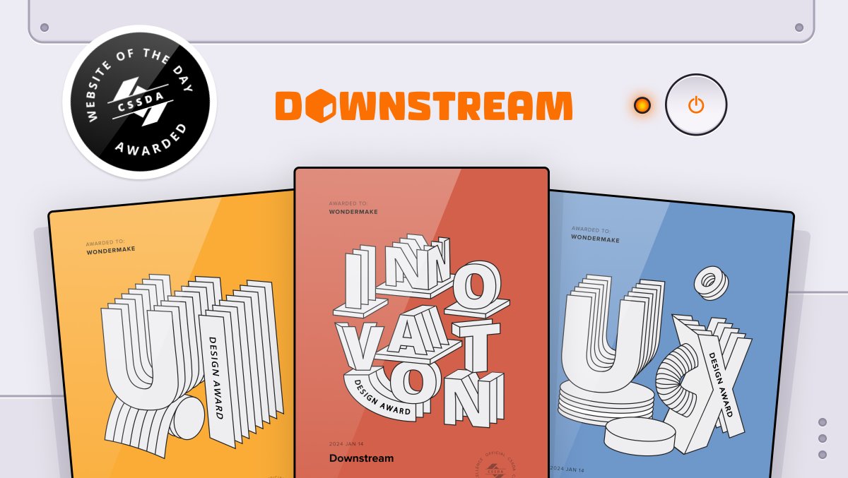 Wondermake (@wondermakexyz) on Twitter photo 🥇✨ Nice to see our website for Downstream crowned 'Site of the Day' at <a href="/cssdesignawards/">CSS Design Awards</a> this past weekend, after winning in the UX, UI and Innovation categories. ✨
đź’€ Is flat UI really dead?
#FlatUI #skeuomorphism #designawards 🥇✨ Nice to see our website for Downstream crowned 'Site of the Day' at <a href="/cssdesignawards/">CSS Design Awards</a> this past weekend, after winning in the UX, UI and Innovation categories. ✨
đź’€ Is flat UI really dead?
#FlatUI #skeuomorphism #designawards