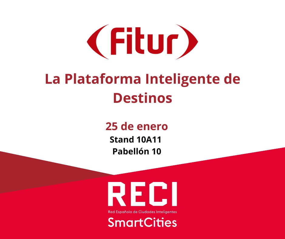 El jueves 25 de enero estaremos en @fitur_madrid, junto con @SEGITTUR para hablar sobre 'La Plataforma Inteligente de Destinos” En la mesa de debate contaremos con la participación del presidente de la #RECI y Alcalde de Las Rozas, @jdelauz 📍 Stand 10A11 a las 12h