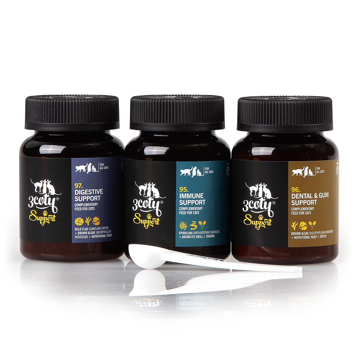 3cotyCom's tweet image. New 3coty® Support line - complementary feed for cats to provide targeted support for various health situations. The first three powders help the immune system, the digestive system and dental health. Just sprinkle onto your cat's food. #lifestyleshift #loveyourcat #knowyourcat