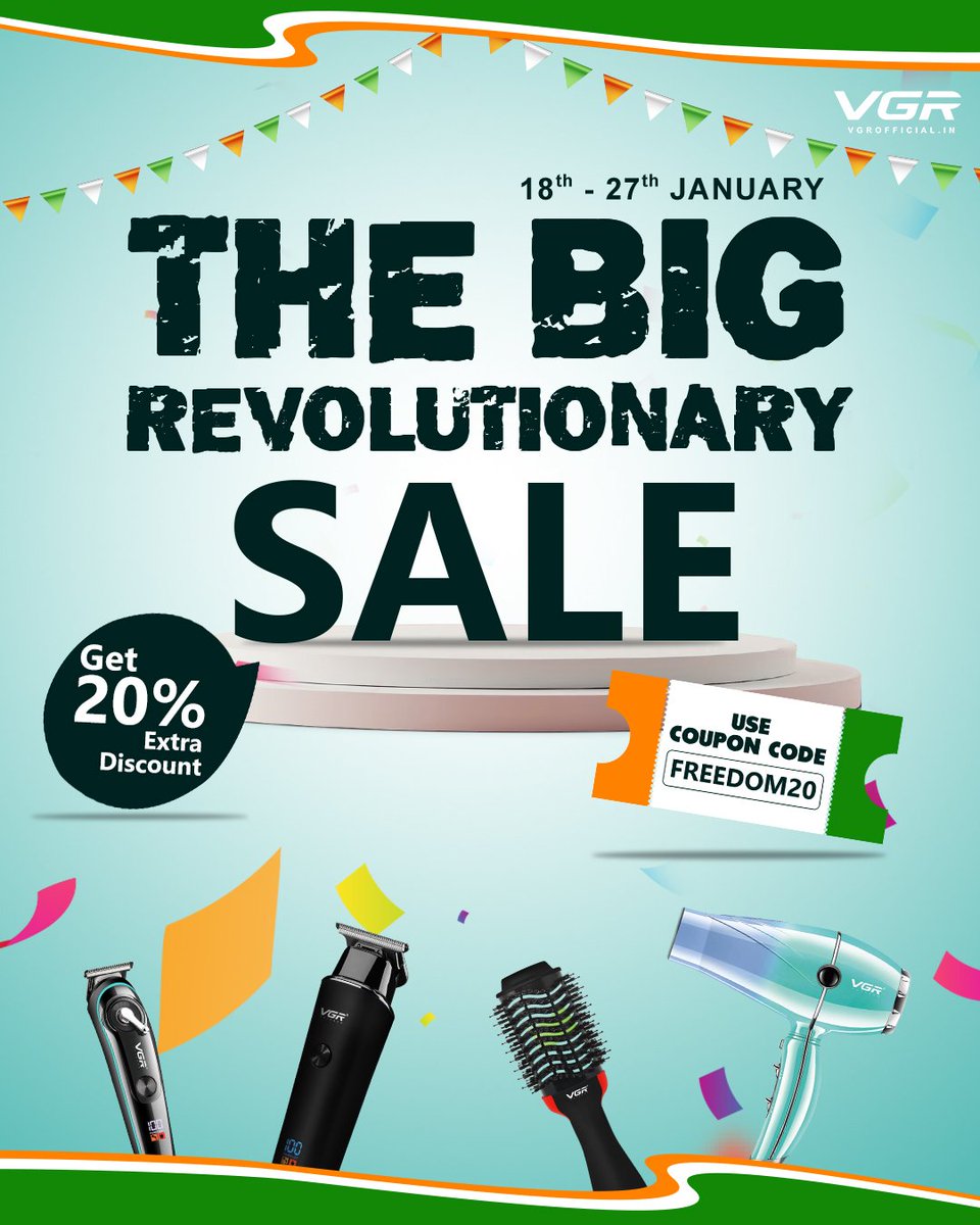 vgrofficial_in's tweet photo. Start the savings process now! With up to 50% discounts, Announced its Republic Day Sale.
Use Coupon - #FREEDOM20 &amp; #luxury10
Available Only On https://t.co/ARAqcFgeEV

#vgr #vgrofficial #vgrindia #vgrproducts #Sale #trimmersale #dryersale #hairstraightenersale #RepublicDaySale https://t.co/GFG9rm06zI