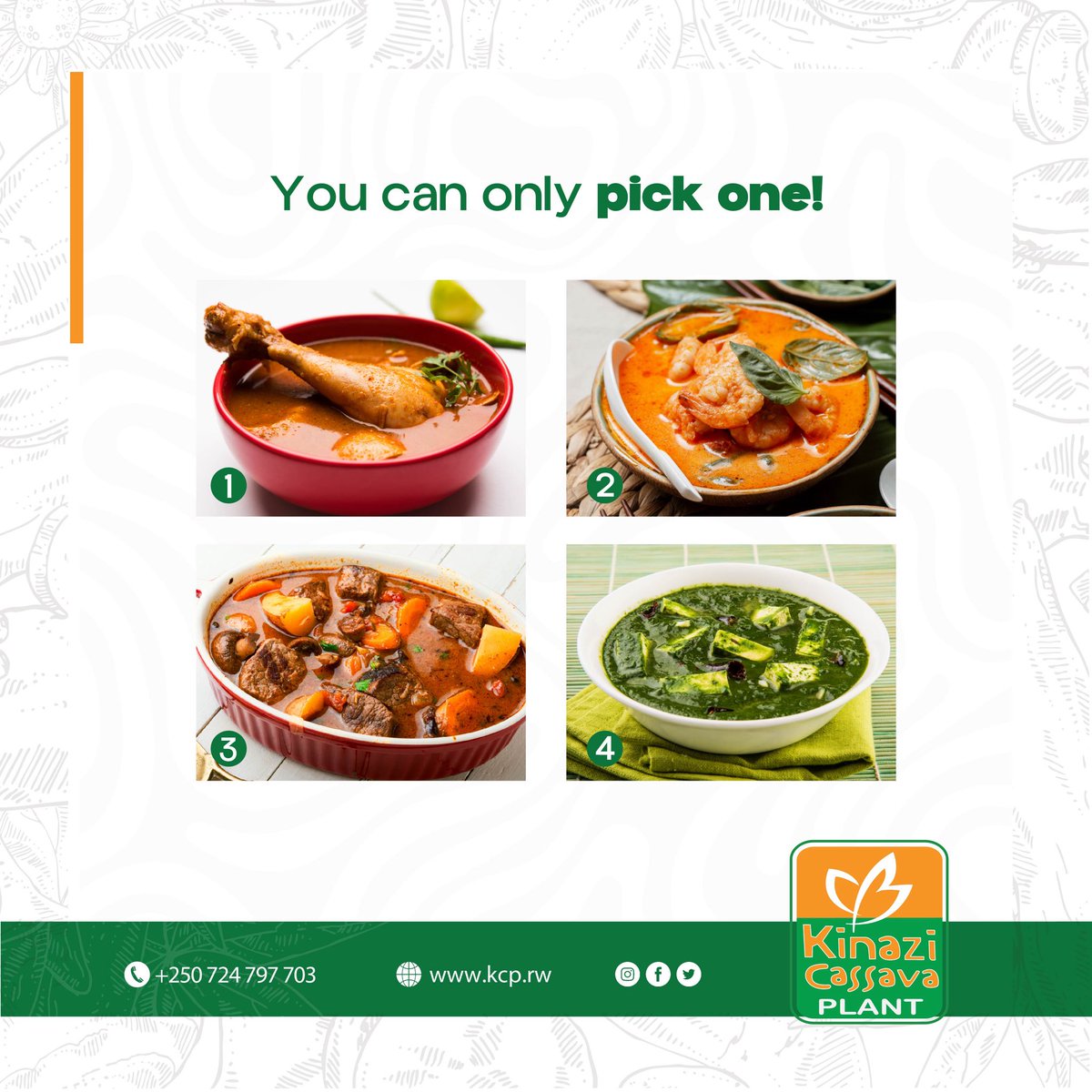 KinaziLtd's tweet photo. Sorry, we don’t make the rules. Which one would you choose as a pair for your Kinazi Cassava Flour Ugali meal?
#KinaziCassavaFlour #YourGoToFlour #RwoX #RwOT https://t.co/X8Mr9dkZ1O